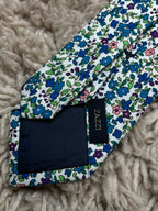 ZAZZI Mens White Blue Purple Ditsy Floral Print 100% Cotton  Tie