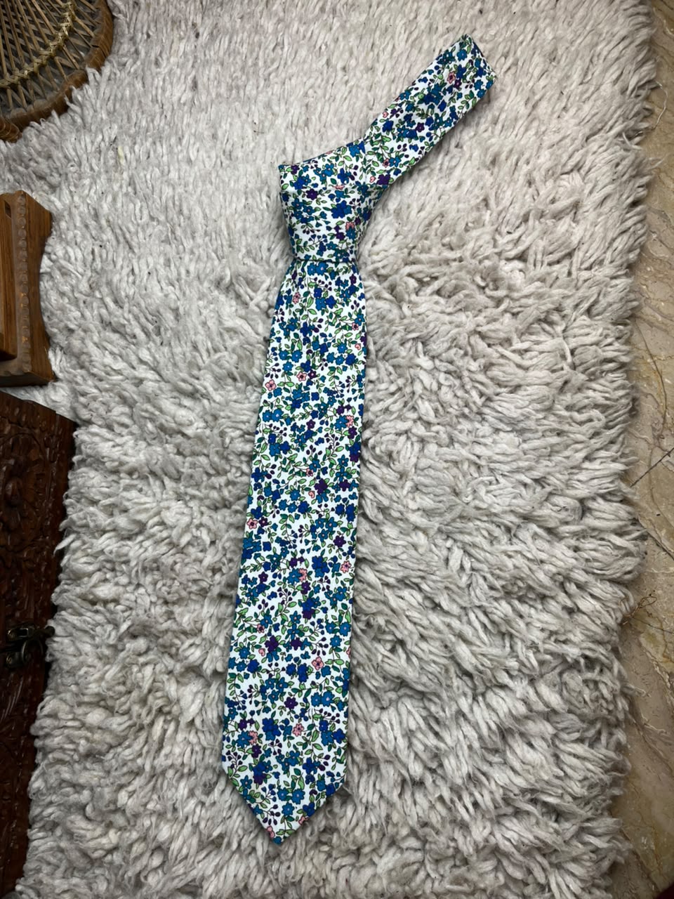 ZAZZI Mens White Blue Purple Ditsy Floral Print 100% Cotton  Tie