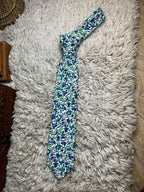 ZAZZI Mens White Blue Purple Ditsy Floral Print 100% Cotton  Tie