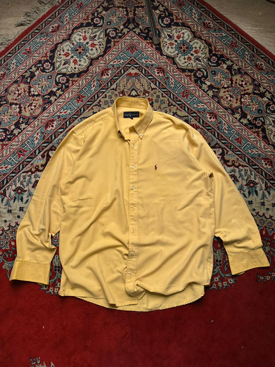 Vintage Polo Ralph Lauren Yellow Mixed Fibres BUTTON DOWN SHIRT - L