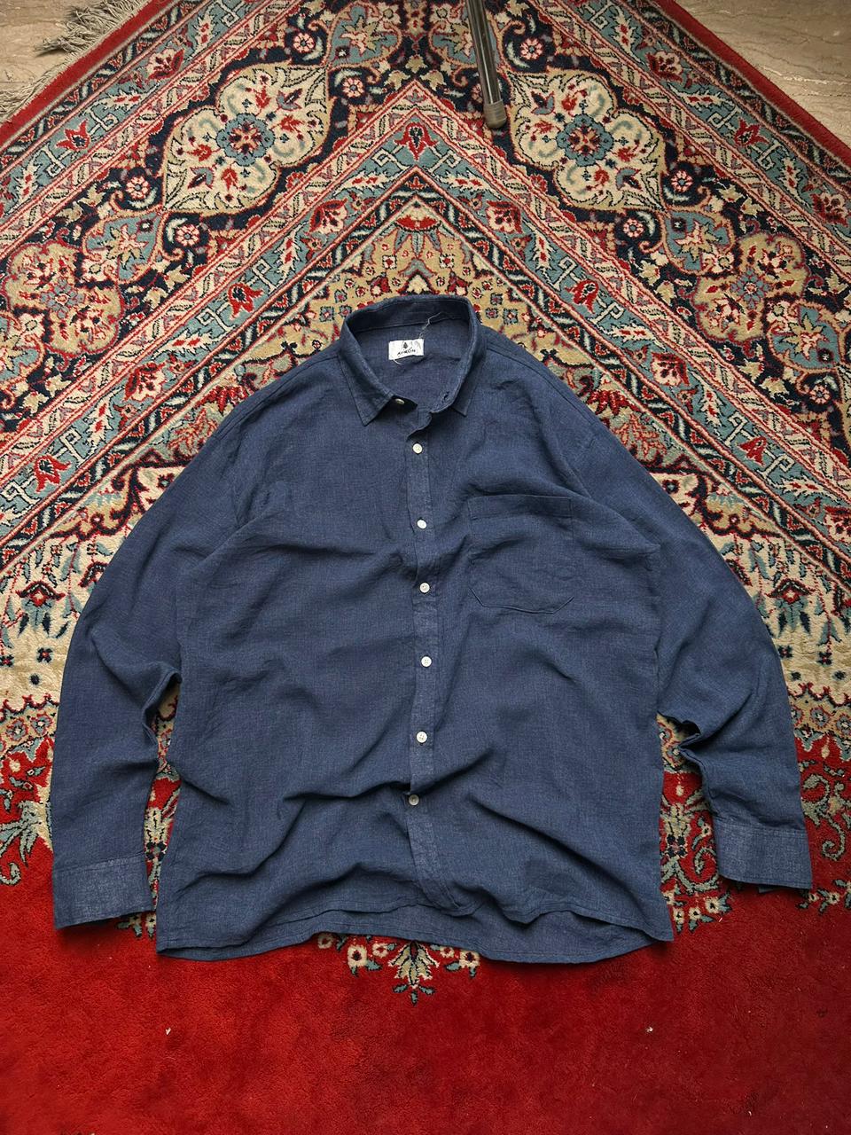 Apron Navy Blue Linen BUTTON DOWN SHIRT - L