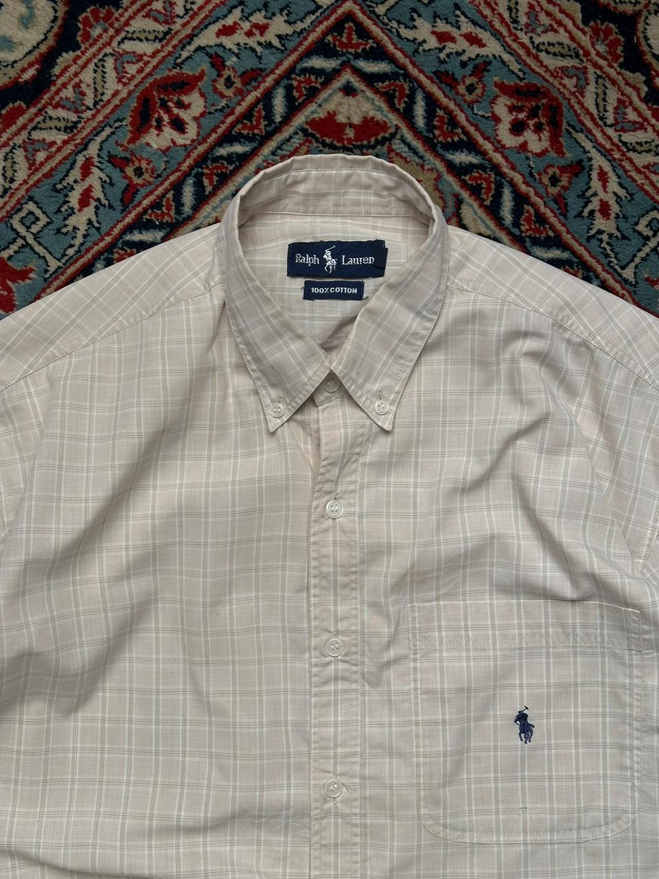 Ralph Lauren Beige Plaid Cotton BUTTON DOWN SHIRT - L