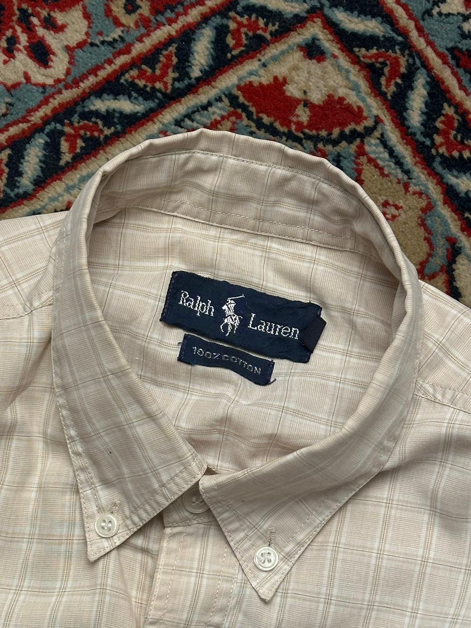 Ralph Lauren Beige Plaid Cotton BUTTON DOWN SHIRT - L