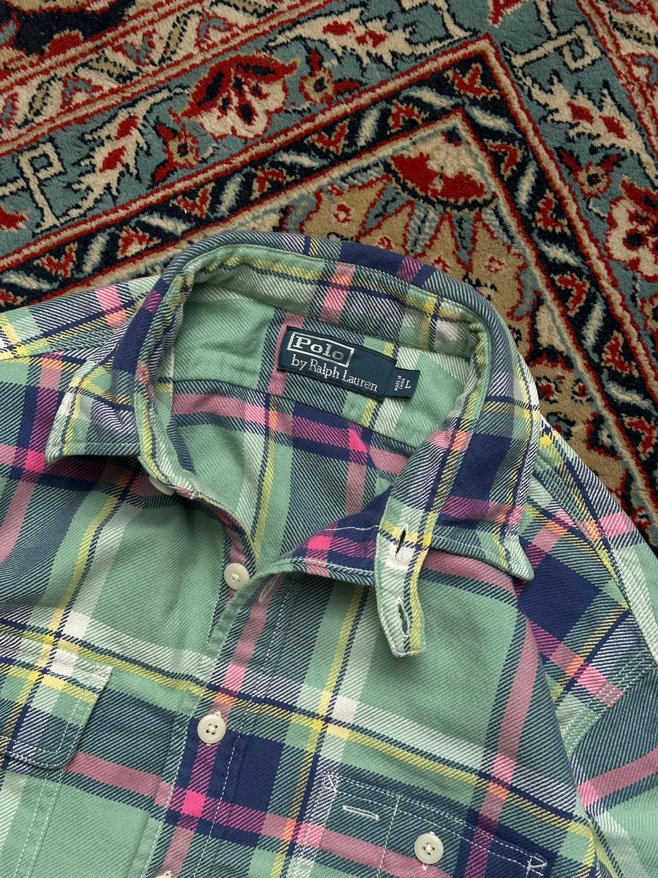 Polo Ralph Lauren Green Pink Plaid Heavy weight Flannel SHIRT - L