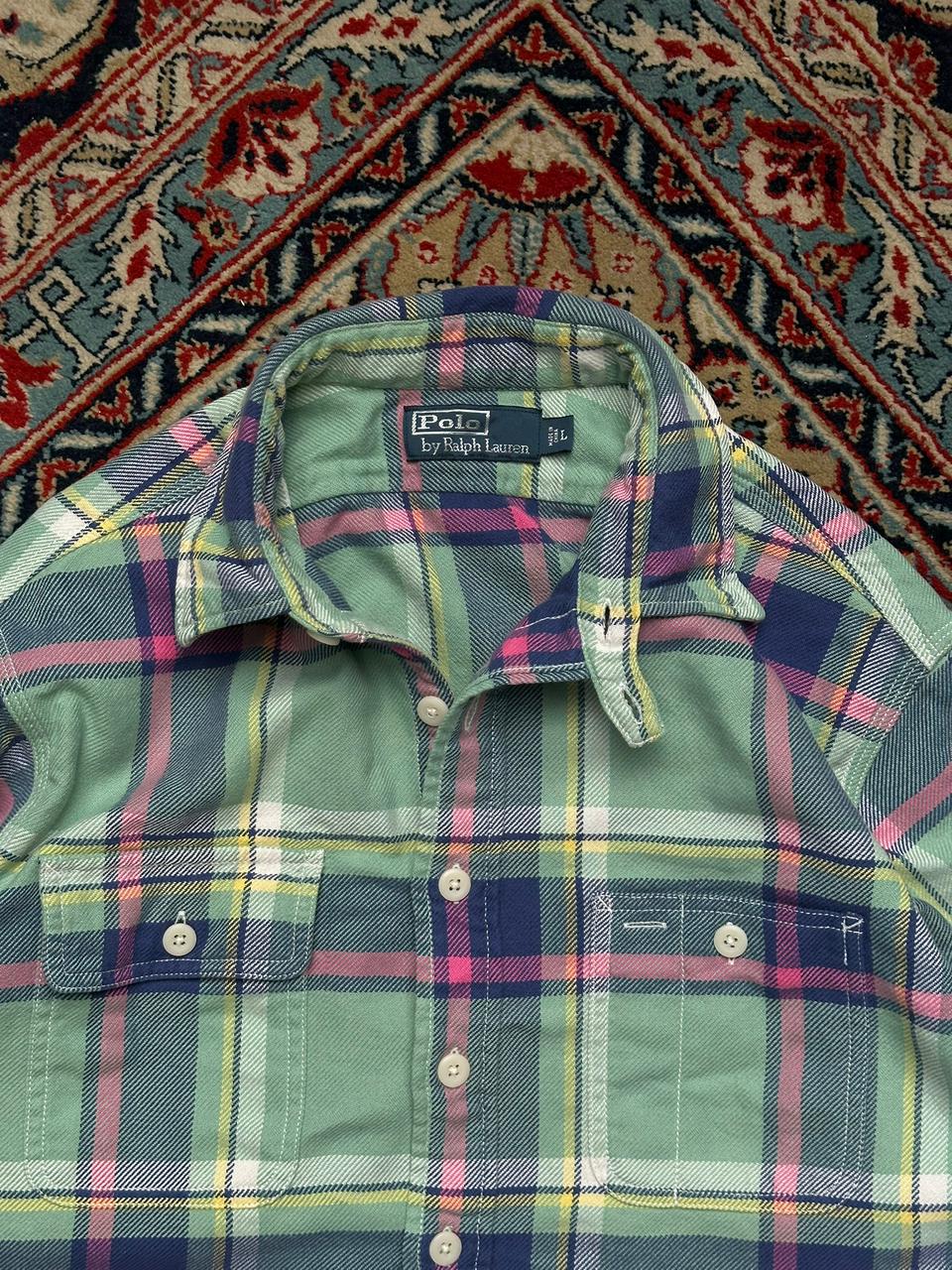 Polo Ralph Lauren Green Pink Plaid Heavy weight Flannel SHIRT - L