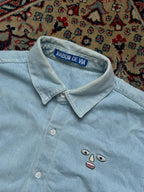 VIABON DE VIA LIGHT WASH DENIM EMBROIDERED BUTTON DOWN SHIRT - M