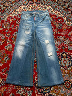 DSQUARED2 Light WashED Distressed Ripped Wide FIT Flared JEANS - 28