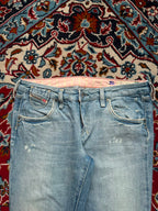 Diesel CHEREN Womens Light Washed Relaxed Bootcut Distressed JEANS - 28