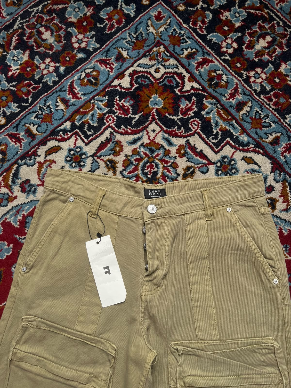 BoohooMAN Khaki Tan Multi Pocket Baggy Cargo Pants - 34