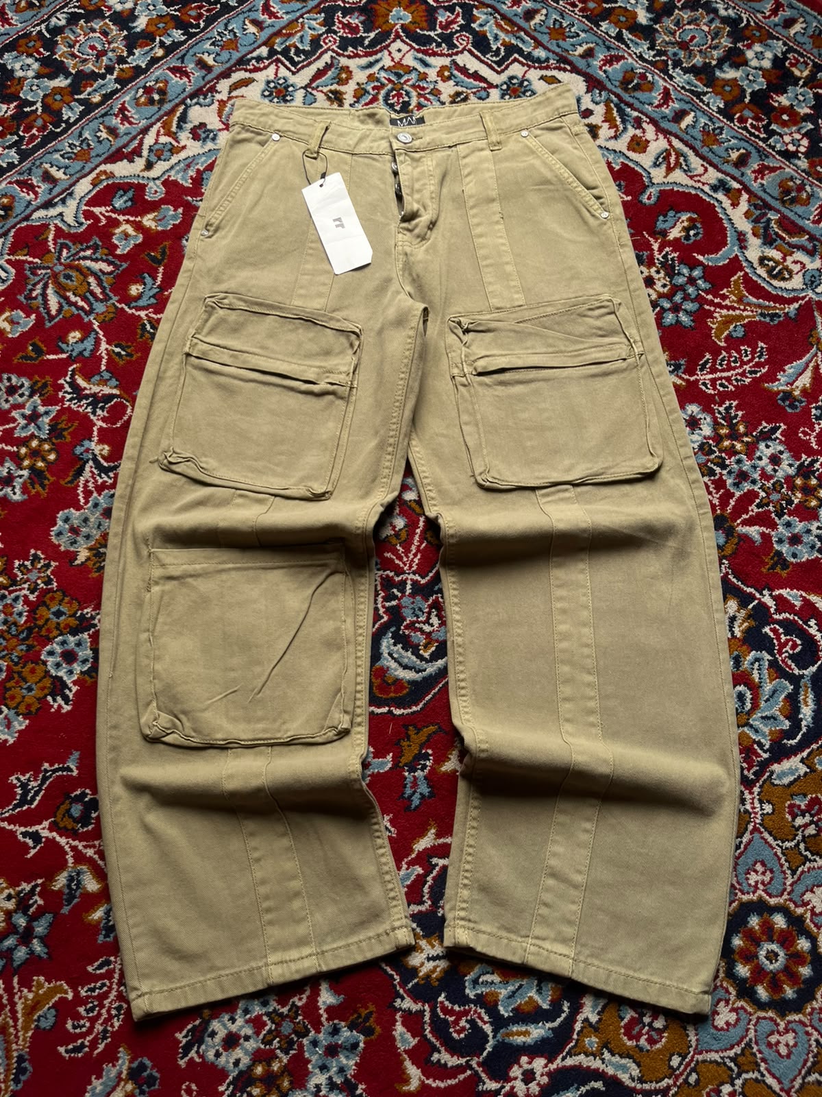 BoohooMAN Khaki Tan Multi Pocket Baggy Cargo Pants - 34