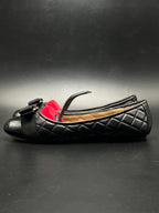 Salvatore Ferragamo Black Quilted Leather Vara Bow Ballet Flats - 38