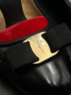 Salvatore Ferragamo Black Quilted Leather Vara Bow Ballet Flats - 38