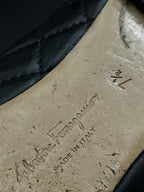 Salvatore Ferragamo Black Quilted Leather Vara Bow Ballet Flats - 38