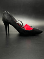 TEJUS Womens Black Textured Hair-on-Hide Pointed Toe heels - 39
