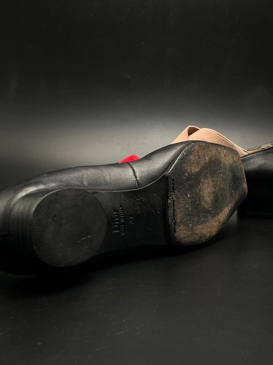 Christian Dior Black Leather Square Toe Ballet Shoes - 37
