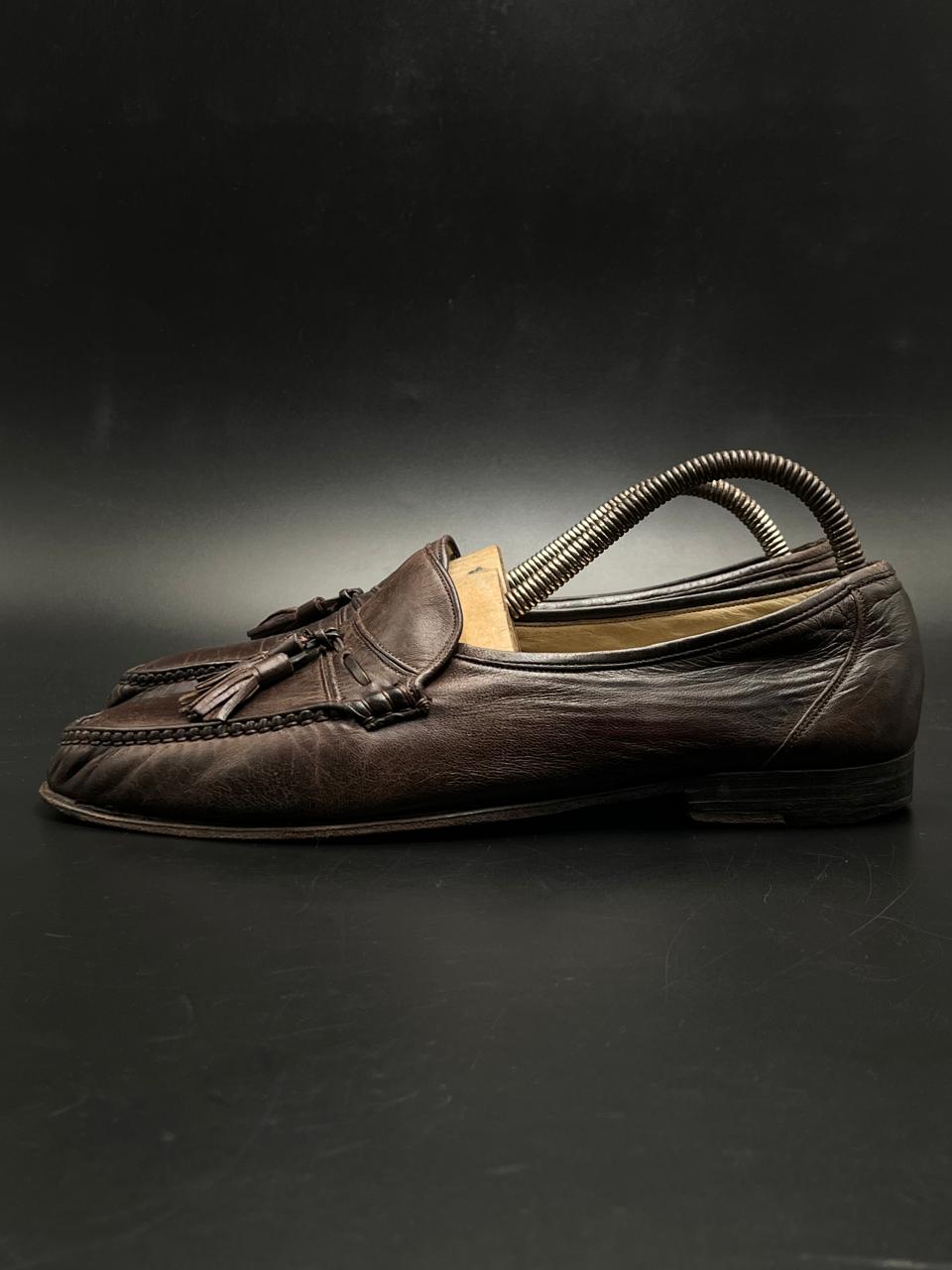 BALLY Mens Brown Leather Tassel Loafers Handmade in Italy - 42.5