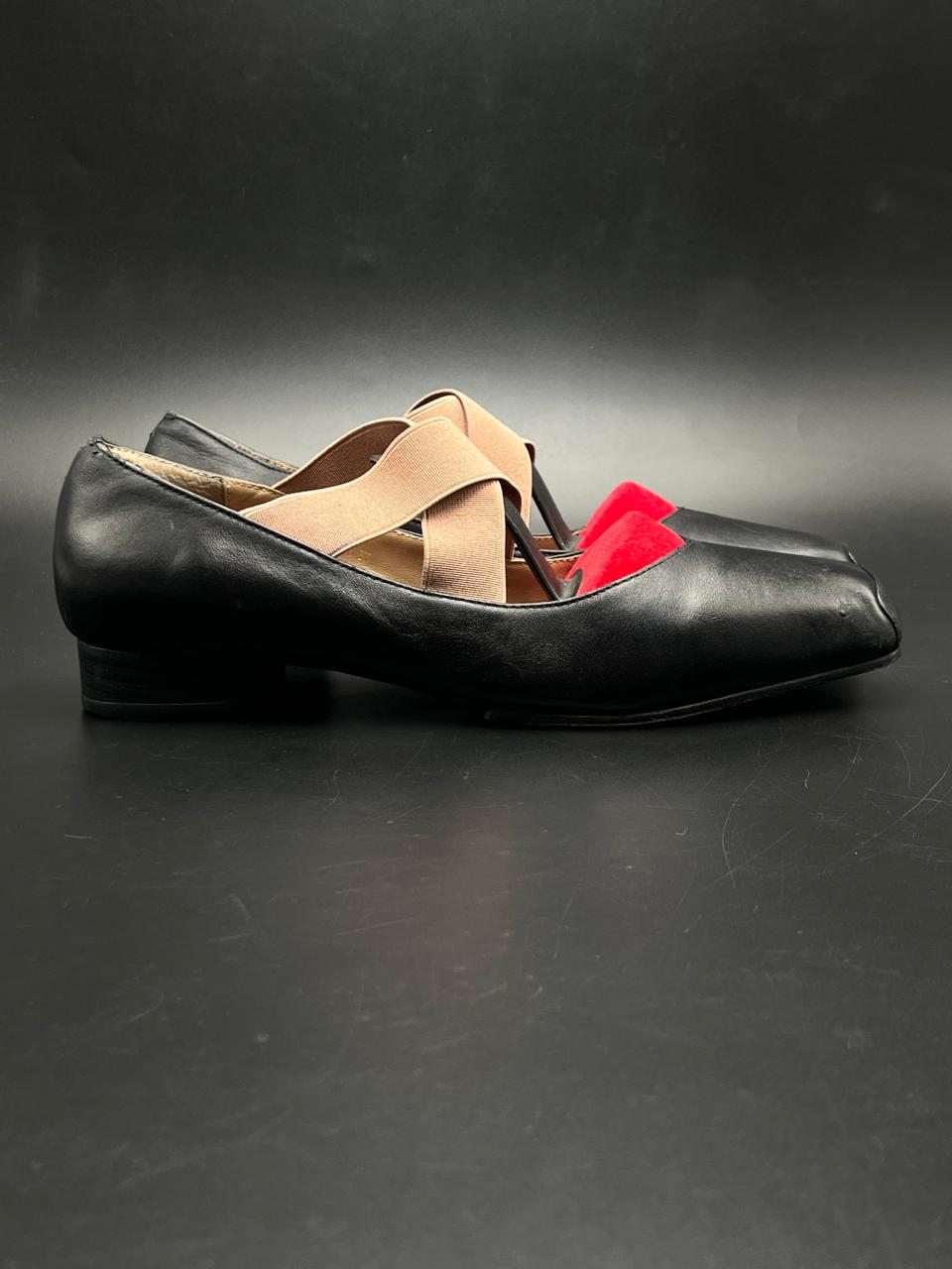 Christian Dior Black Leather Square Toe Ballet Shoes - 37