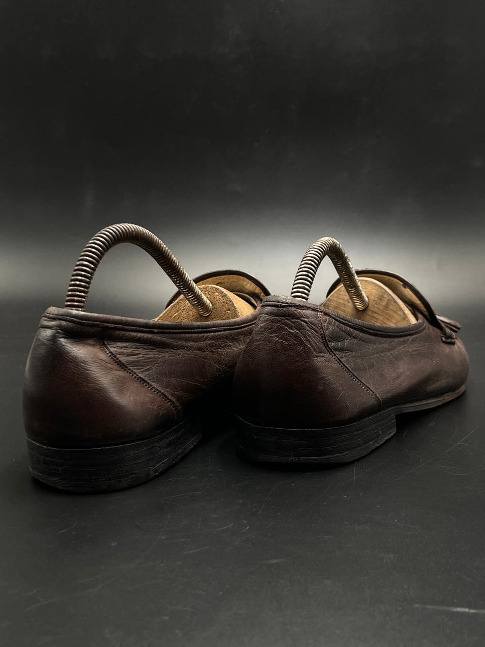 BALLY Mens Brown Leather Tassel Loafers Handmade in Italy - 42.5