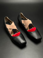 Christian Dior Black Leather Square Toe Ballet Shoes - 37