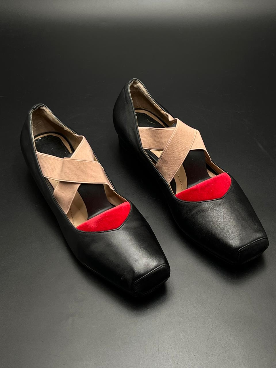 Christian Dior Black Leather Square Toe Ballet Shoes - 37