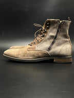 DIESEL Mens Taupe Suede Cap Toe Lace-Up Side Zip Boots - 42