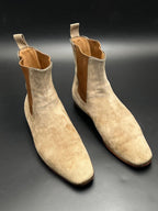 CHRISTIAN LOUBOUTIN Beige Suede Chelsea Boots Signature Red Sole - 40