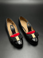 Salvatore Ferragamo Black Quilted Leather Vara Bow Ballet Flats - 38