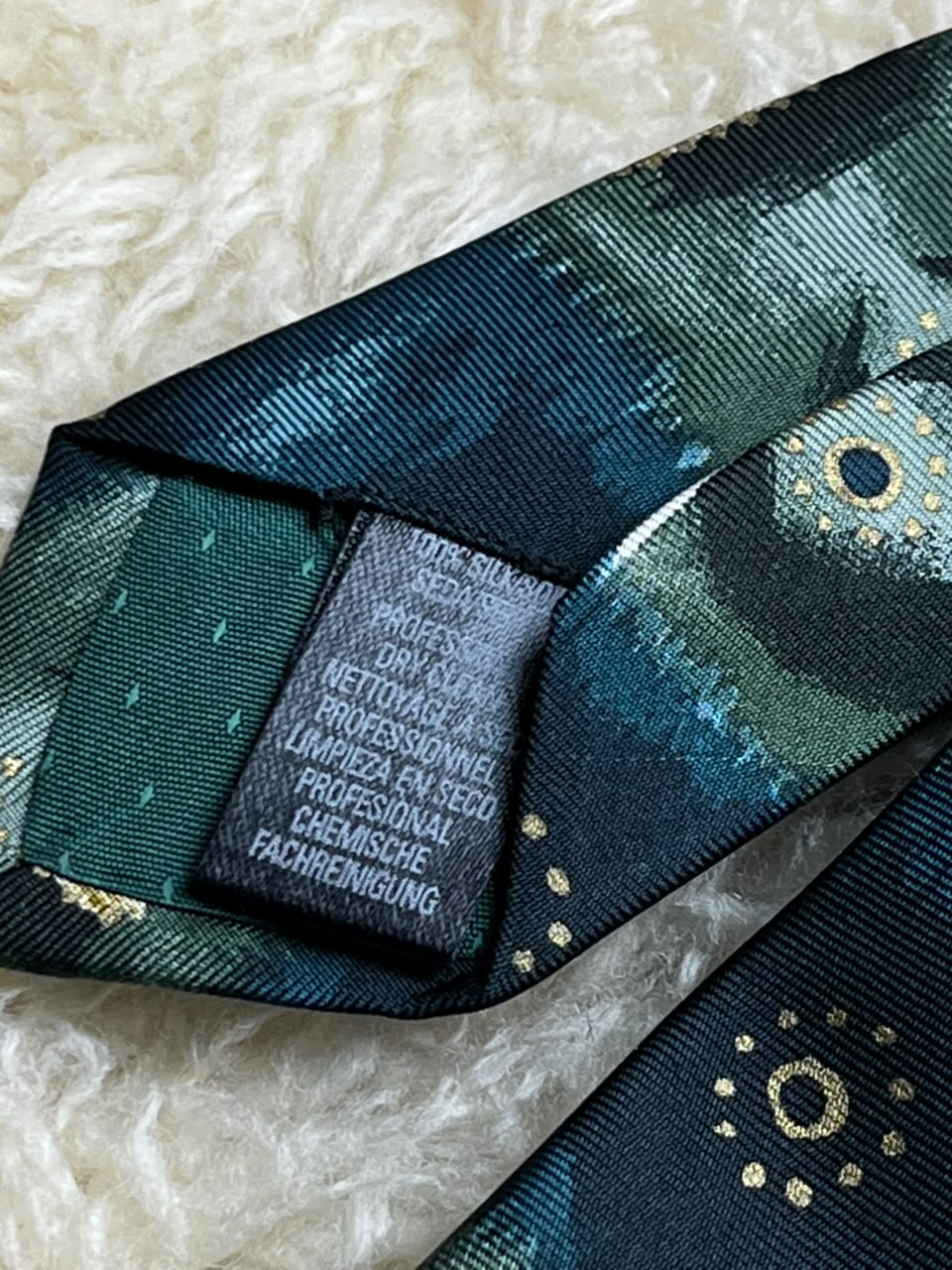 Marks & Spencer Pure Silk - Teal Green Abstract Gold Emblem Tie