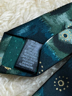 Marks & Spencer Pure Silk - Teal Green Abstract Gold Emblem Tie