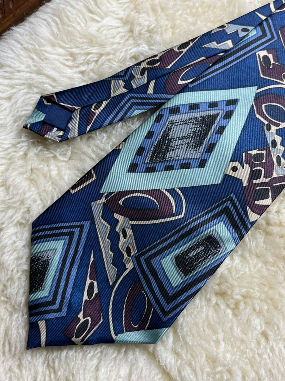 90s Made in Korea Tie - Blue Turquoise Memphis Abstract Geometric Necktie
