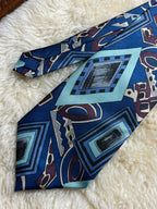 90s Made in Korea Tie - Blue Turquoise Memphis Abstract Geometric Necktie