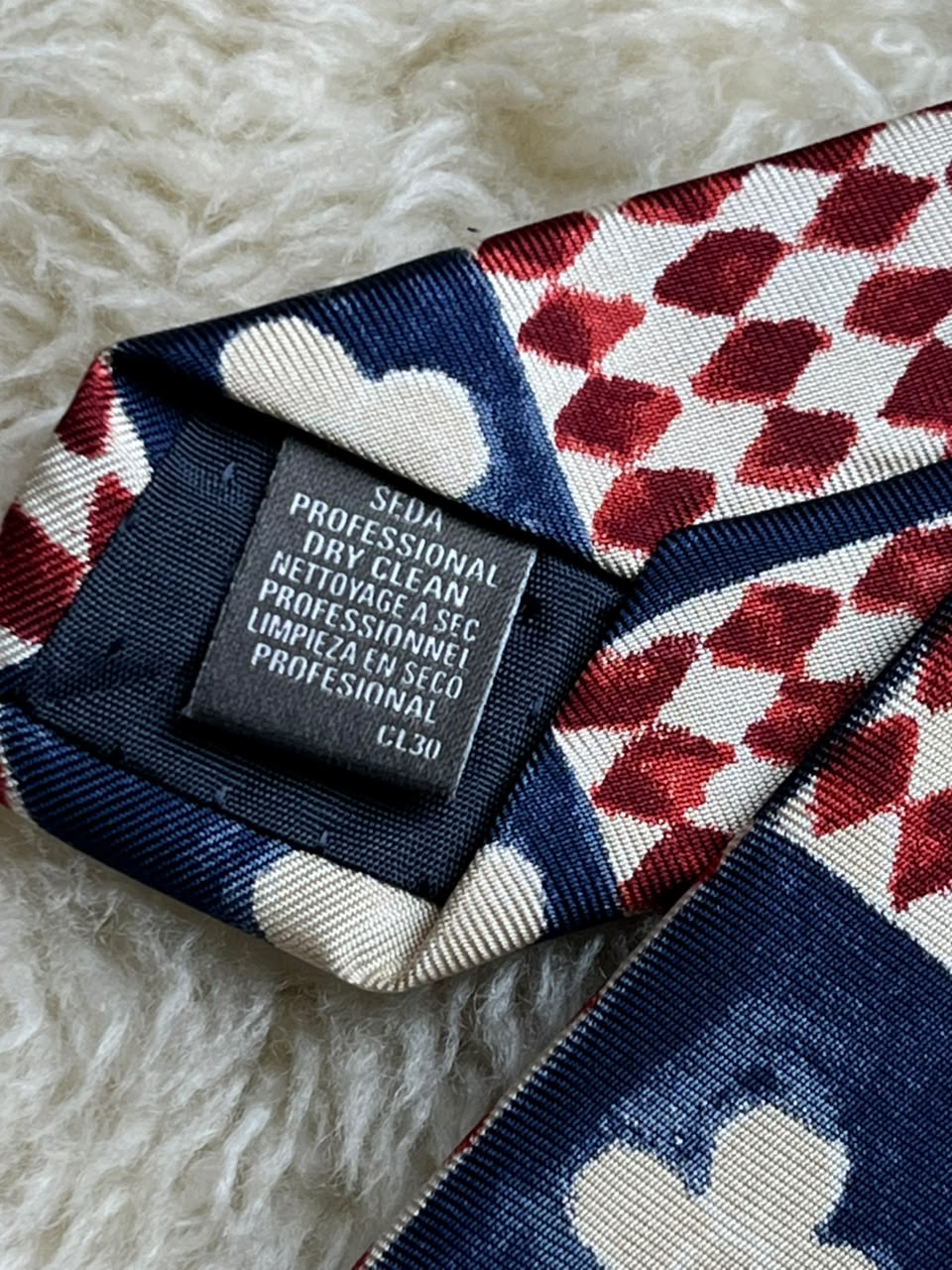 Marks & Spencer Pure Silk - Navy Red Geometric Checkerboard Tie