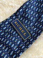 Richel Mens Silk - Navy Blue Yellow Geometric Medallion Pattern tie