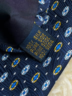 Richel Mens Silk - Navy Blue Yellow Geometric Medallion Pattern tie