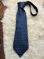 Richel Mens Silk - Navy Blue Yellow Geometric Medallion Pattern tie