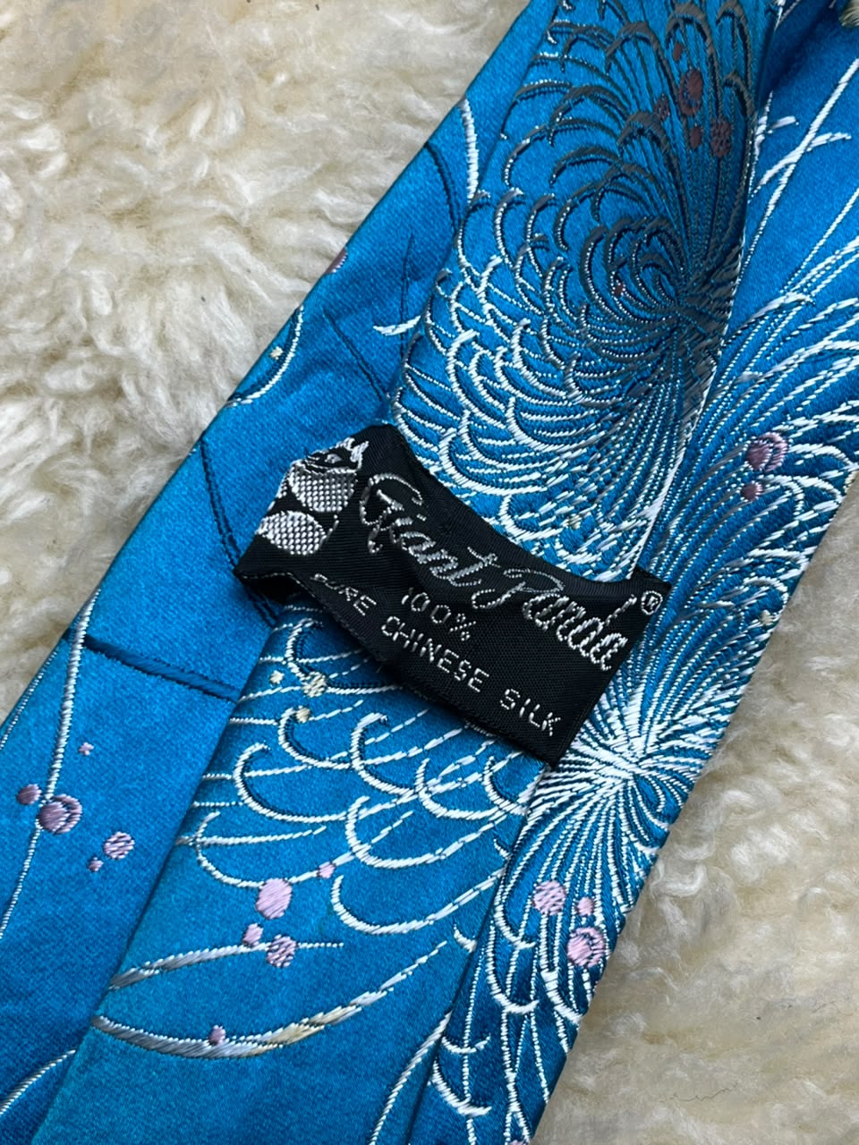 Giant Panda Pure Chinese Silk - Vibrant Turquoise Chrysanthemum Tie