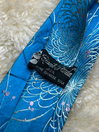 Giant Panda Pure Chinese Silk - Vibrant Turquoise Chrysanthemum Tie