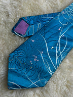 Giant Panda Pure Chinese Silk - Vibrant Turquoise Chrysanthemum Tie