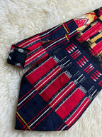Pure Silk  New Fast C&A - Abstract Tribal Geometric Red Navy Tie