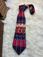 Pure Silk  New Fast C&A - Abstract Tribal Geometric Red Navy Tie