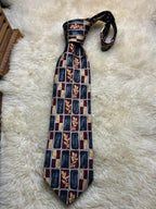 Bhs Pure Silk - Charcoal Burgundy Geometric Leaf Print Tie