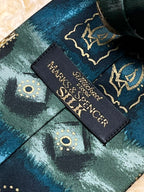 Marks & Spencer Pure Silk - Teal Green Abstract Gold Emblem Tie