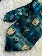 Marks & Spencer Pure Silk - Teal Green Abstract Gold Emblem Tie