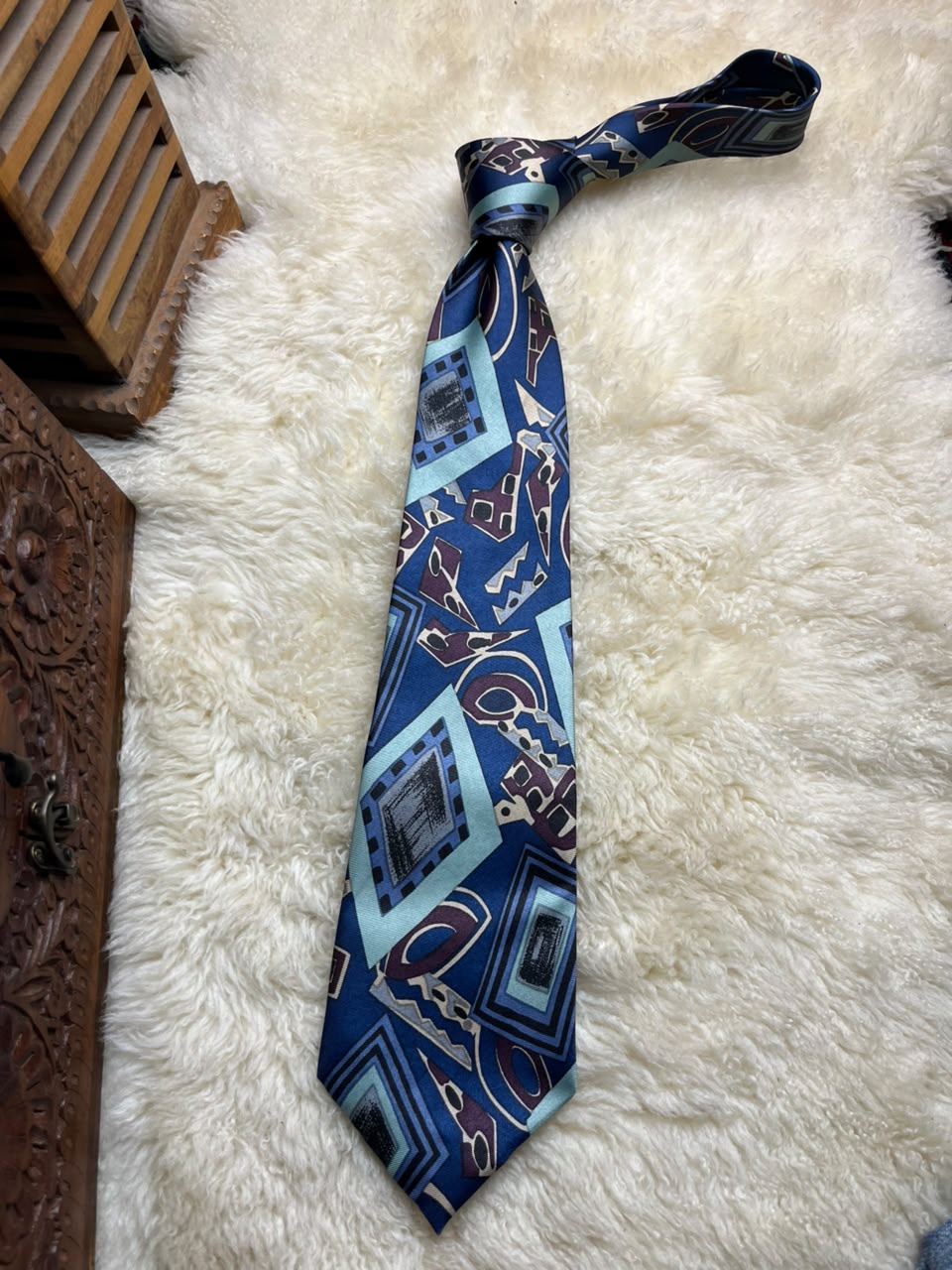90s Made in Korea Tie - Blue Turquoise Memphis Abstract Geometric Necktie
