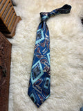 90s Made in Korea Tie - Blue Turquoise Memphis Abstract Geometric Necktie