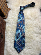 90s Made in Korea Tie - Blue Turquoise Memphis Abstract Geometric Necktie