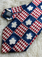 Marks & Spencer Pure Silk - Navy Red Geometric Checkerboard Tie
