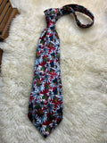 Burton Mens Made in UK - Red Sky Blue Floral Daisy Print Tie