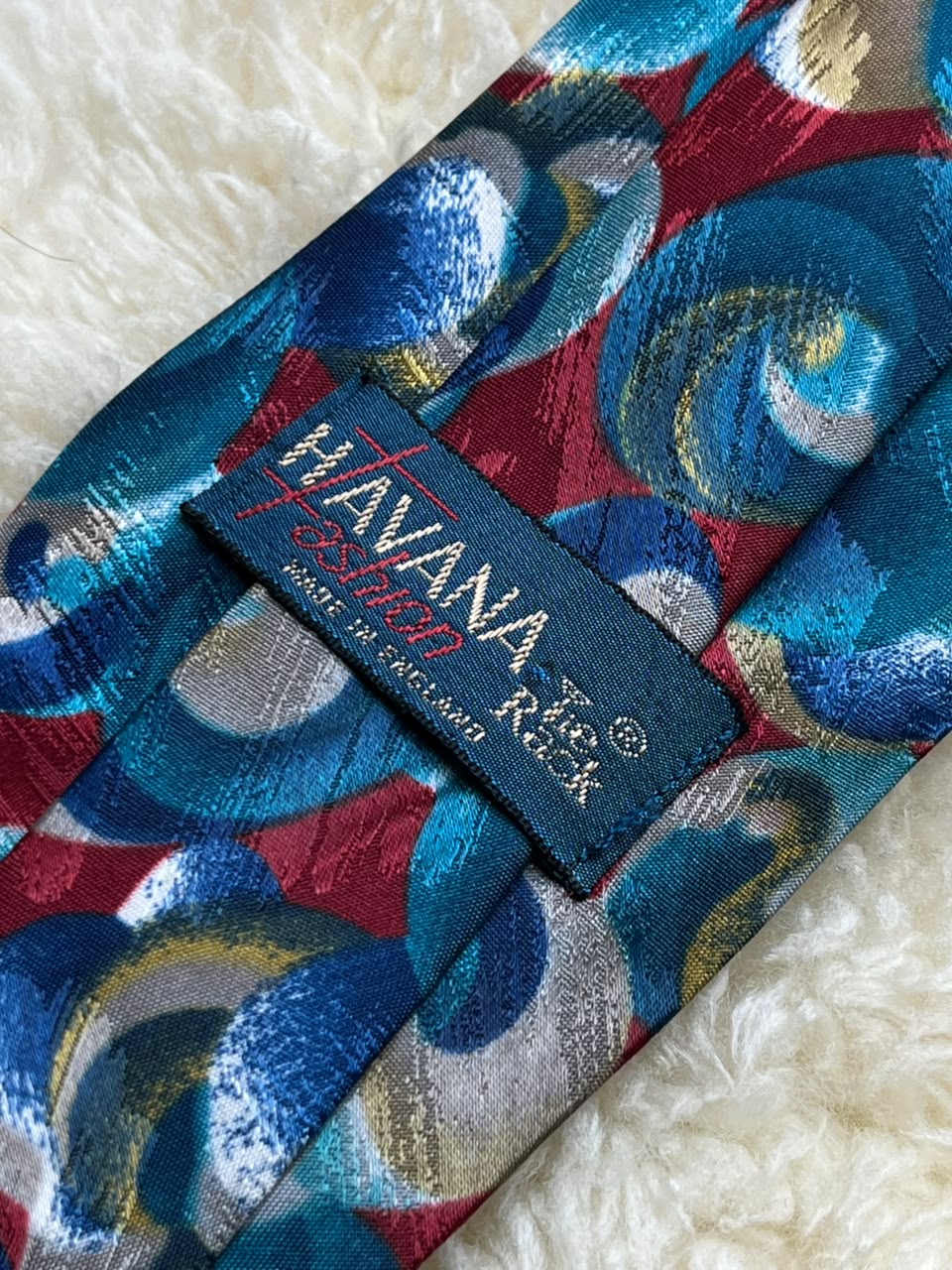 Havana Tie Rack Made in England - Red Teal Abstract Swirl Tie