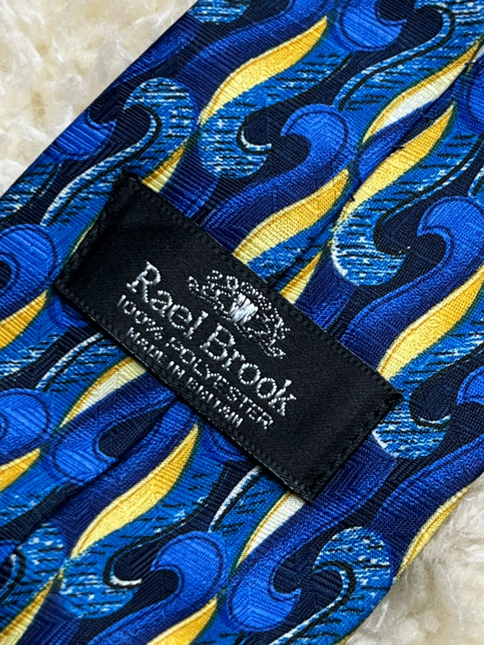Rael Brook Abstract Swirl - Blue Yellow Wave Pattern Made in Britain Tie